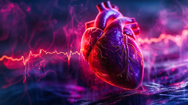 人間の心臓の解剖学 赤色の詳細な医学的イラスト 心臓学と健康の概念
