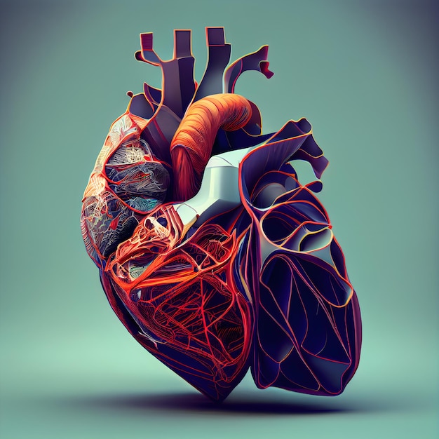 Human heart on blue background 3D illustration 3D rendering