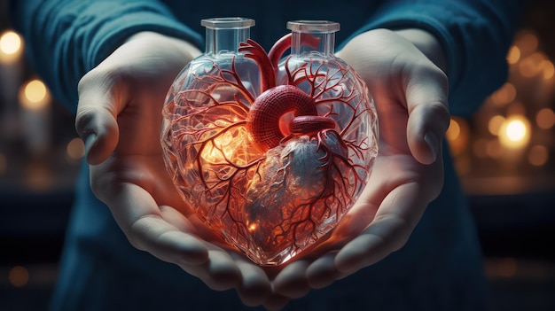 Human heart in female hands