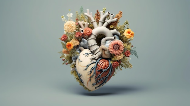 Human heart full of life flowers and plants Generative ai