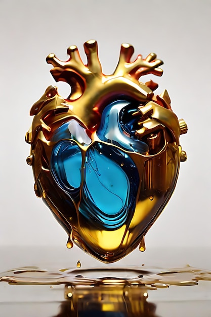 Human Heart in gold fluid