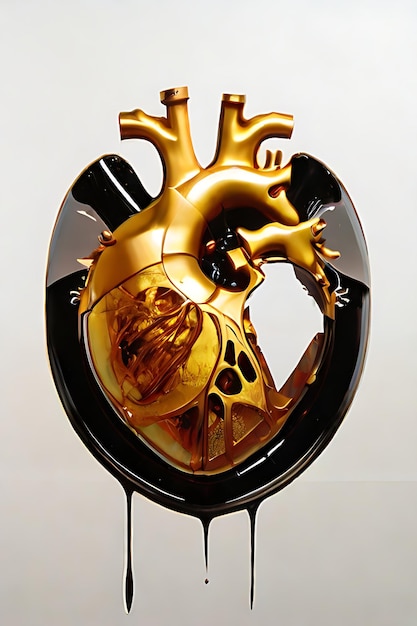 Human Heart in gold fluid