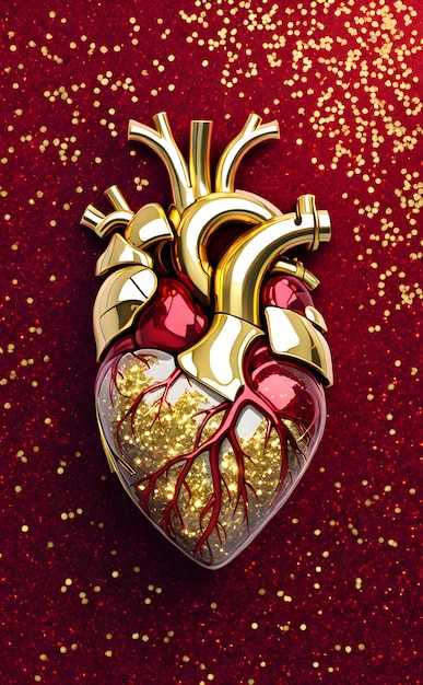 human heart of gold glitter gold with red glitter veins