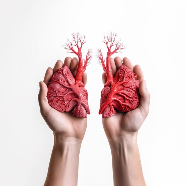 Human heart in hand