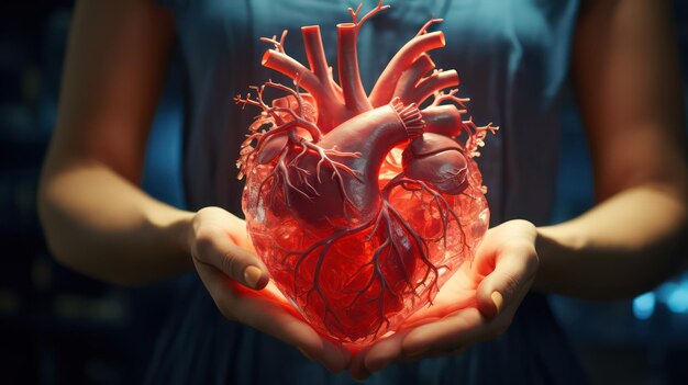 Human heart in the hands of a man