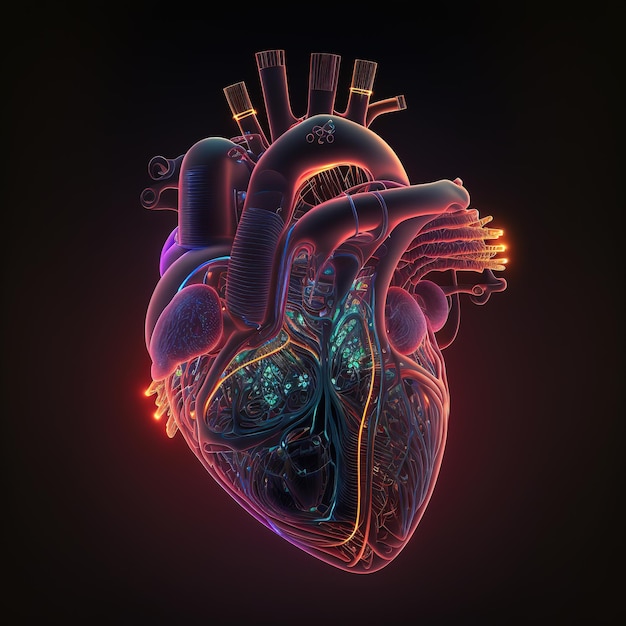Human heart illustration in glowing design 3d effect with an\
isolated background