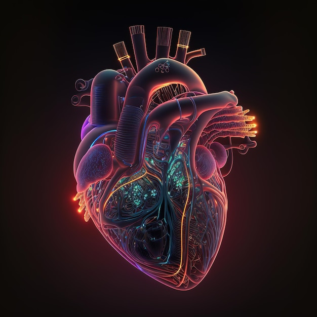 Human heart Illustration in glowing design 3d effect with an isolated background