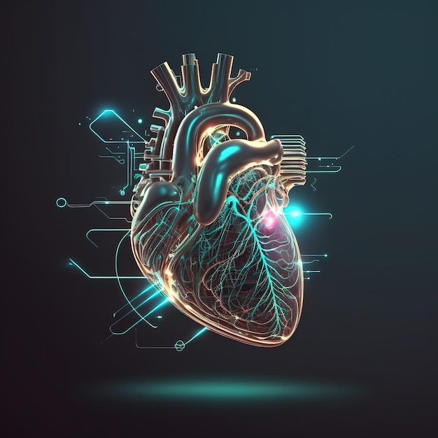 Human heart Illustration in glowing design 3d effect with an isolated background