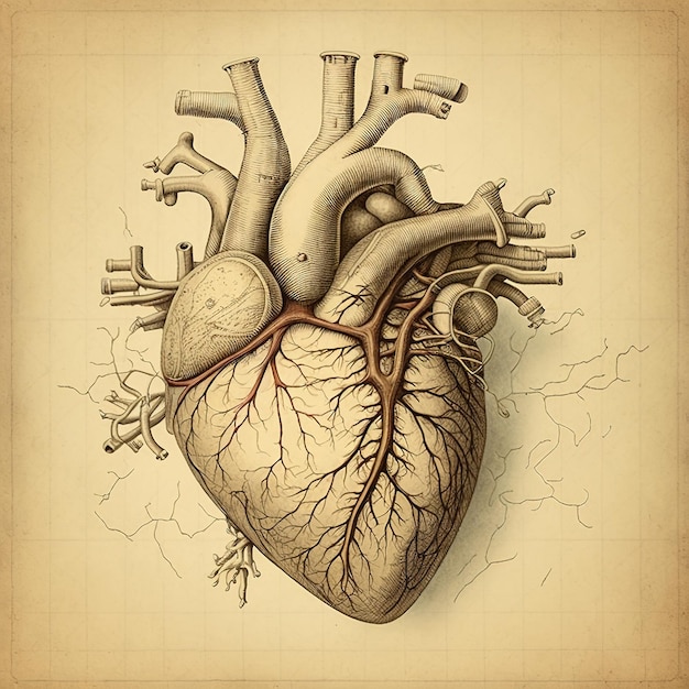 Foto illustrazione del cuore umano nel disegno incandescente effetto 3d con uno sfondo isolato