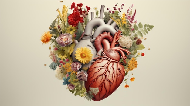 человеческое сердце из цветов
