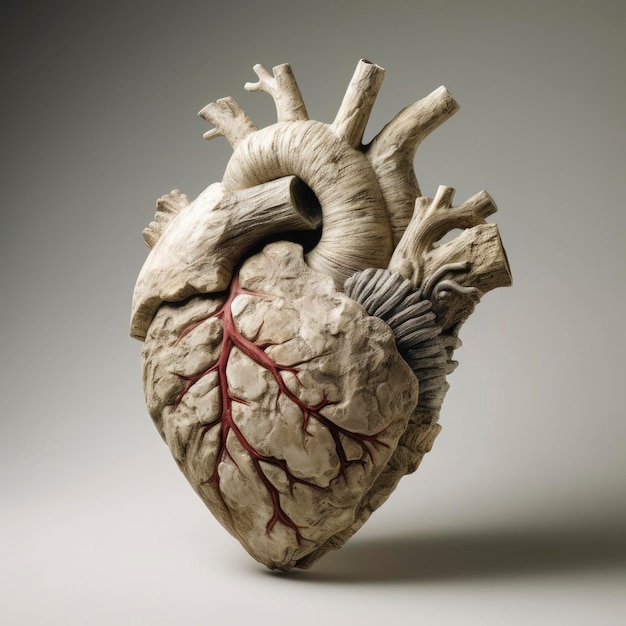 Human heart made of white stone and wood