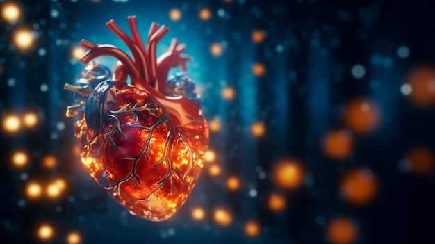 Human Heart Model on Dark Bokeh Background for Health Medicine and Cardiology Concepts Generative AI