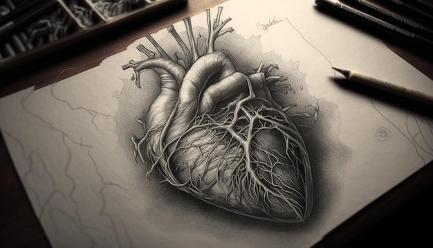 human heart pencil drawing generative ai