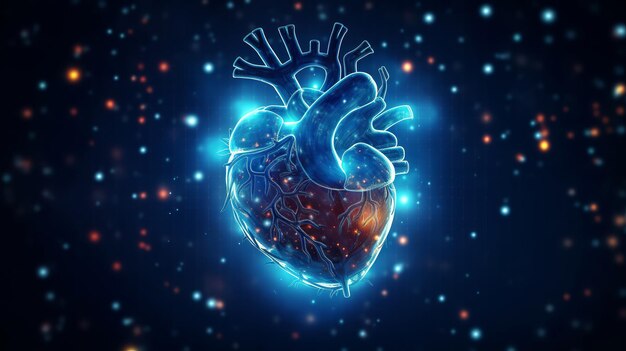 Human heart Polygonal technology heart background Low poly blue health concept