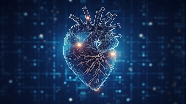 Человеческое сердце Полигональная технология сердца фоновый низкий поли синий концепция здоровья