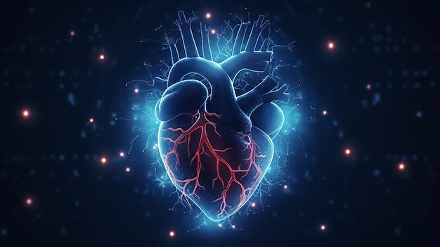인간 심장 다각형 기술 심장 배경 낮은 폴리 블루 건강 개념