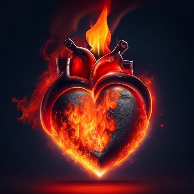 Photo human heart on red fire