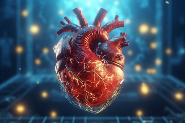 Human heart on scientific background