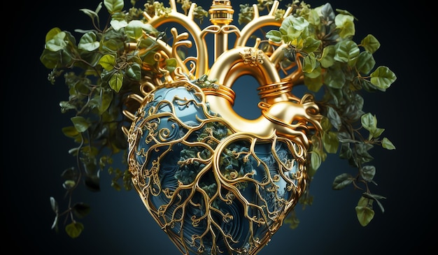 Фото Человеческое сердце окружено листьями и ветвями, созданными ии.