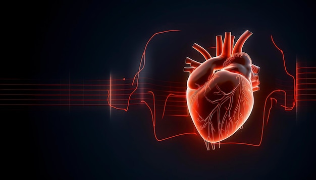 Human heart with cardiogram for medical heart health care background Generative Ai