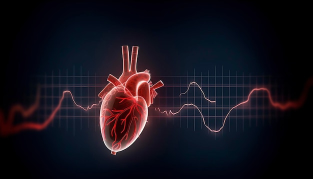 Human heart with cardiogram for medical heart health care background Generative Ai