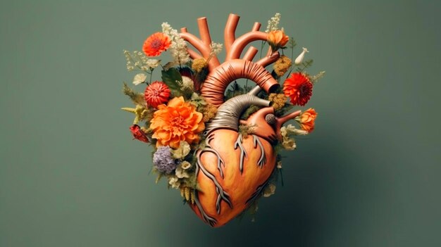 Human heart with flowers love and emotion concept good hearted person help and charity Generative AI