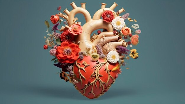 Human heart with flowers love and emotion concept good hearted person help and charity Generative AI