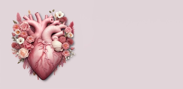 Human heart with flowers love and emotion concept good hearted person help and charity