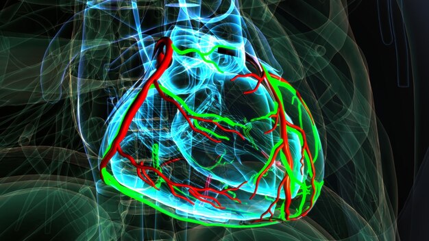 Photo a human heart with a red and green lines