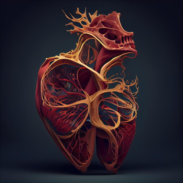 Human heart with trachea 3d render medical illustration