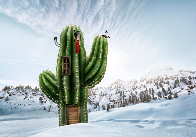 Human home in cactus plant