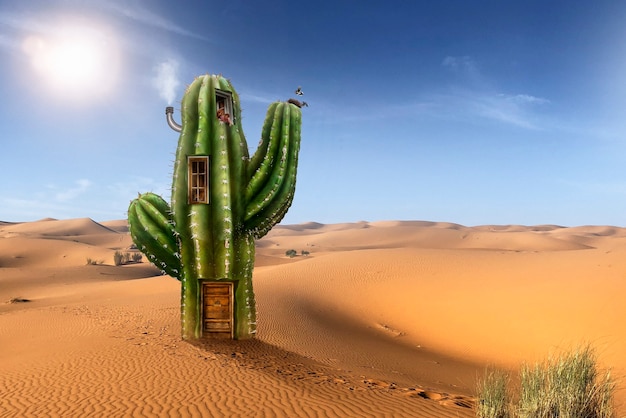 Foto casa umana nella pianta del cactus