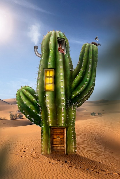 Foto casa umana nella pianta del cactus