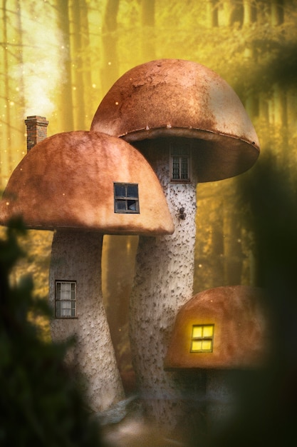 Photo human home in mushrooms