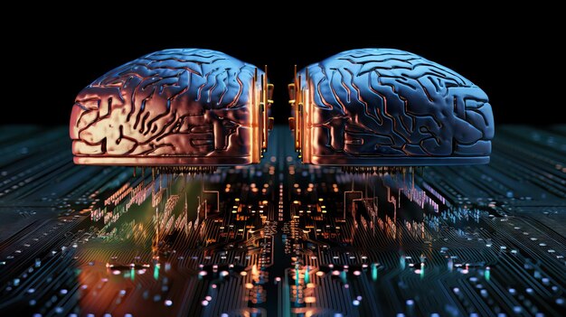 Photo human intelligence vs artificial intelligence face to face machine vs human difference between