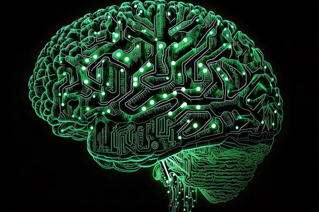 Человеческий интеллект с человеческим мозгом внутри Сгенерированный искусственный интеллект нейронной сети