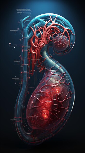 Human kidney anatomy on dark background AIgenerated