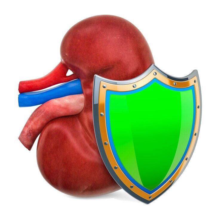 Human kidney with shield kidneys protect concept 3D rendering