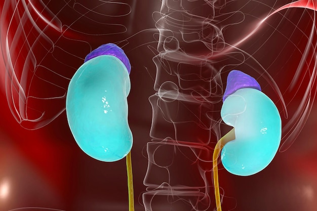 Photo human kidneys with adrenal glands 3d illustration