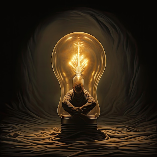 human in light bulb