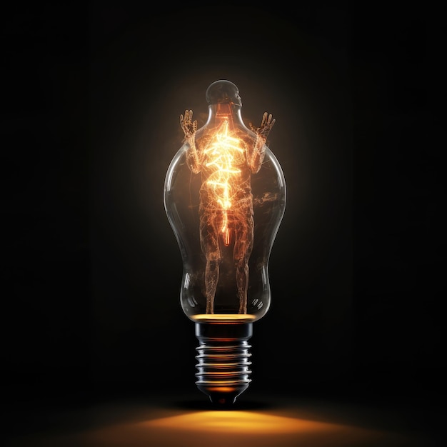 human in light bulb