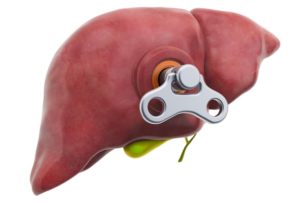 Photo human liver with windup key treatment and recovery concept 3d rendering