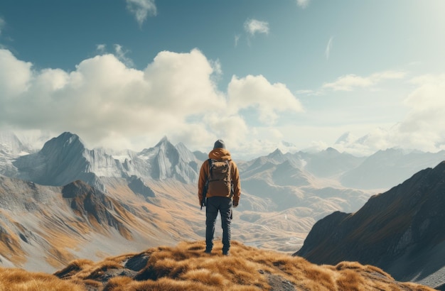 human looking to the sky over mountain