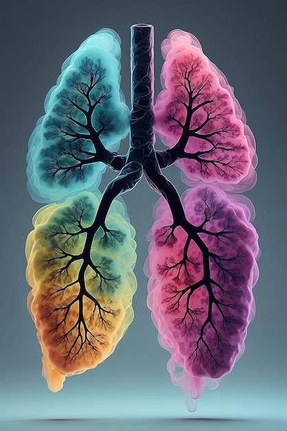 인간 폐와 연기가 혼합된 색상 생성 ai