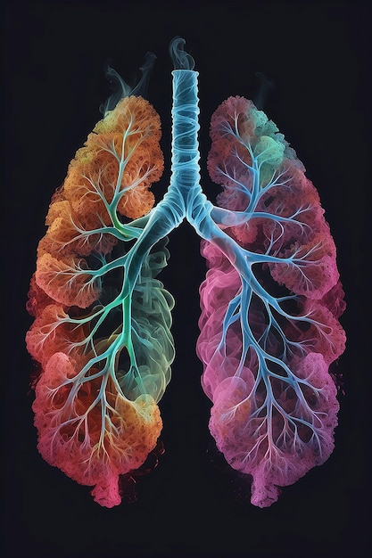 Human lung with smoke mix color generative ai