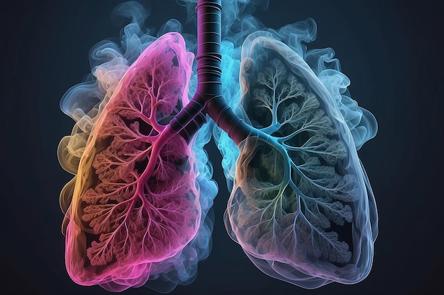 Human lung with smoke mix color generative ai
