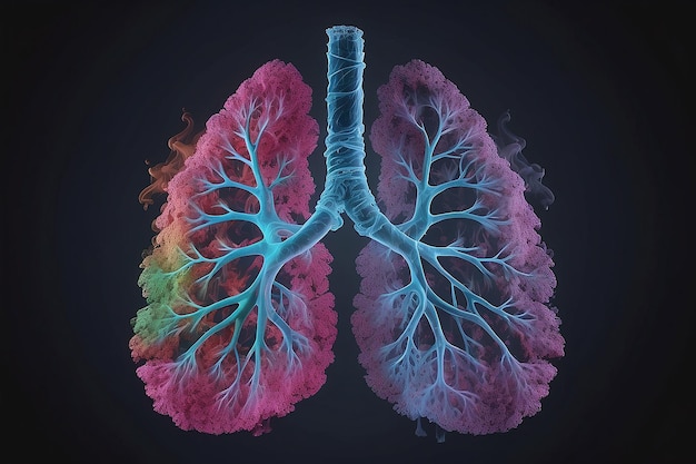 Human lung with smoke mix color generative ai