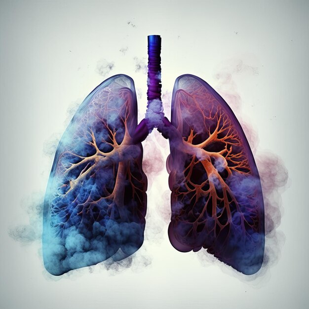 Photo human lung with smoke no tobacco day concept generative ai