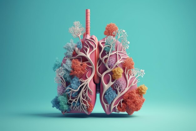 Human lungs 3d cartoon illustration