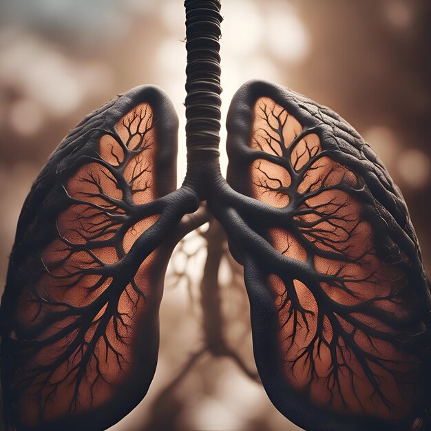 Photo human lungs anatomy 3d illustration vintage style toned